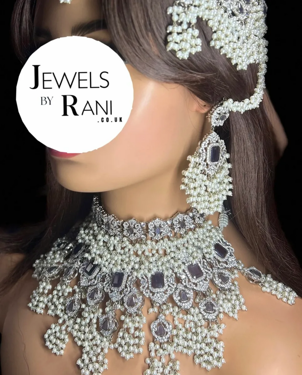Pre Order 6 Week: Elegant Purple and Silver Double Choker Necklace Set / Bridal Jewellery Set - Jewelsbyrani