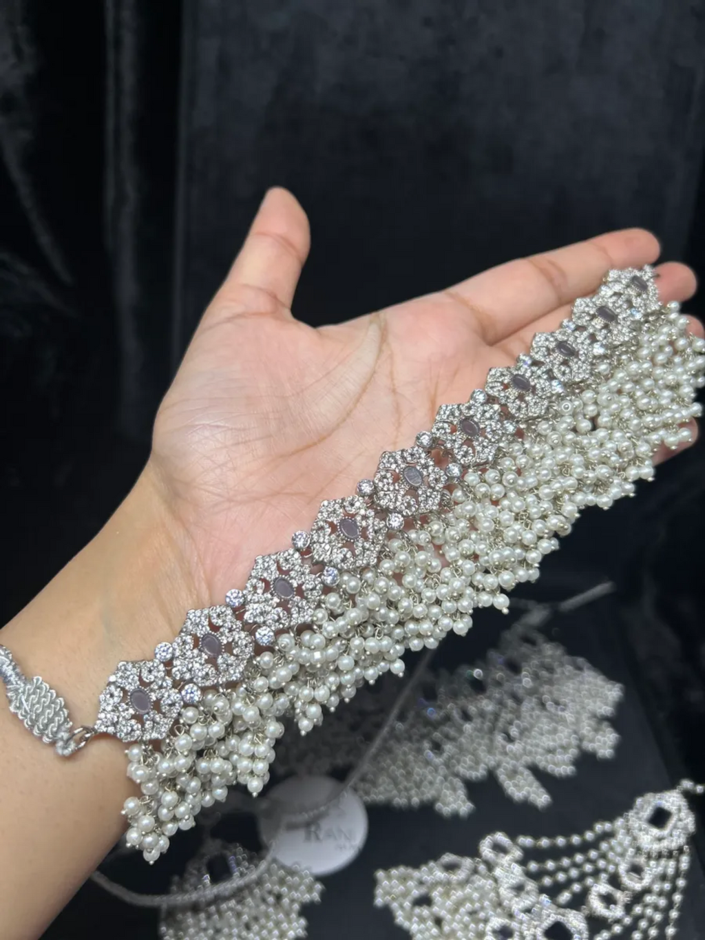 Pre Order 6 Week: Elegant Purple and Silver Double Choker Necklace Set / Bridal Jewellery Set - Jewelsbyrani