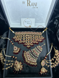 Pre Order 6 Week: Trending Dangled Crystal Deep Red 24 crt Gold Plated Bridal Jewellery Set - Jewelsbyrani
