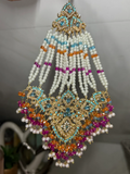 Blue, Orange, Hot pink & White Multi Coloured heavily beaded jhumar - Jewelsbyrani