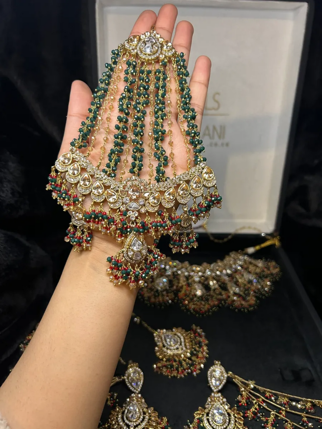 PRE ORDER: 6 Week Making time- Green, Red & Gold 24 crt Gold Plated Bridal Jewellery Set - Jewelsbyrani