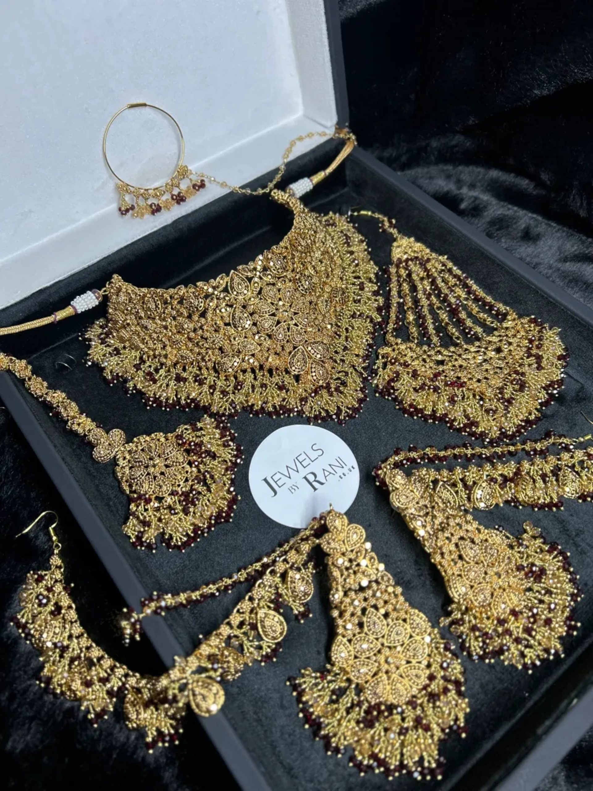 Style 3 Maroon & Gold 24 crt Gold Plated Bridal Jewellery Set -Earrings - Jewelsbyrani