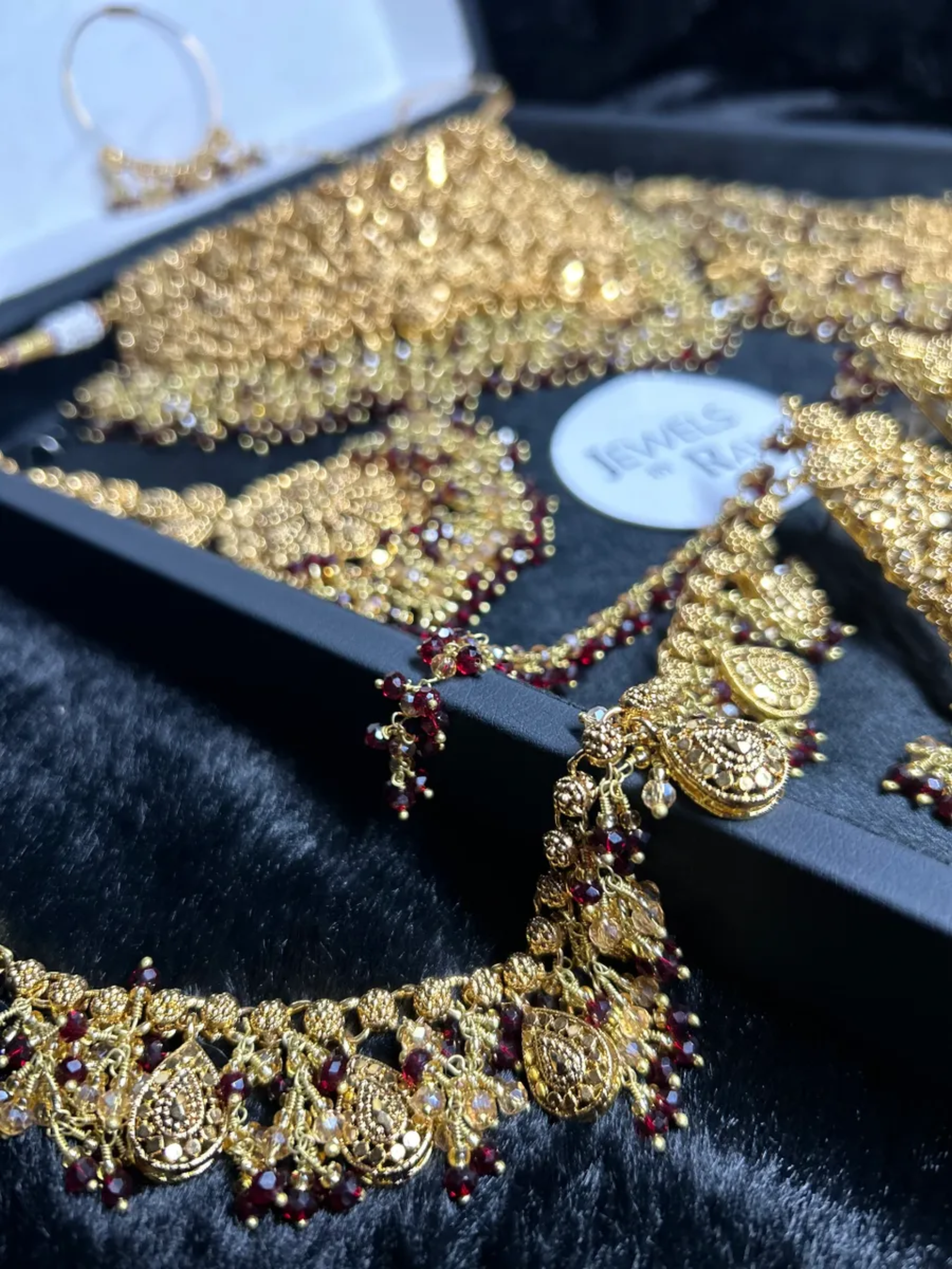 Style 3 Maroon & Gold 24 crt Gold Plated Bridal Jewellery Set -Earrings - Jewelsbyrani