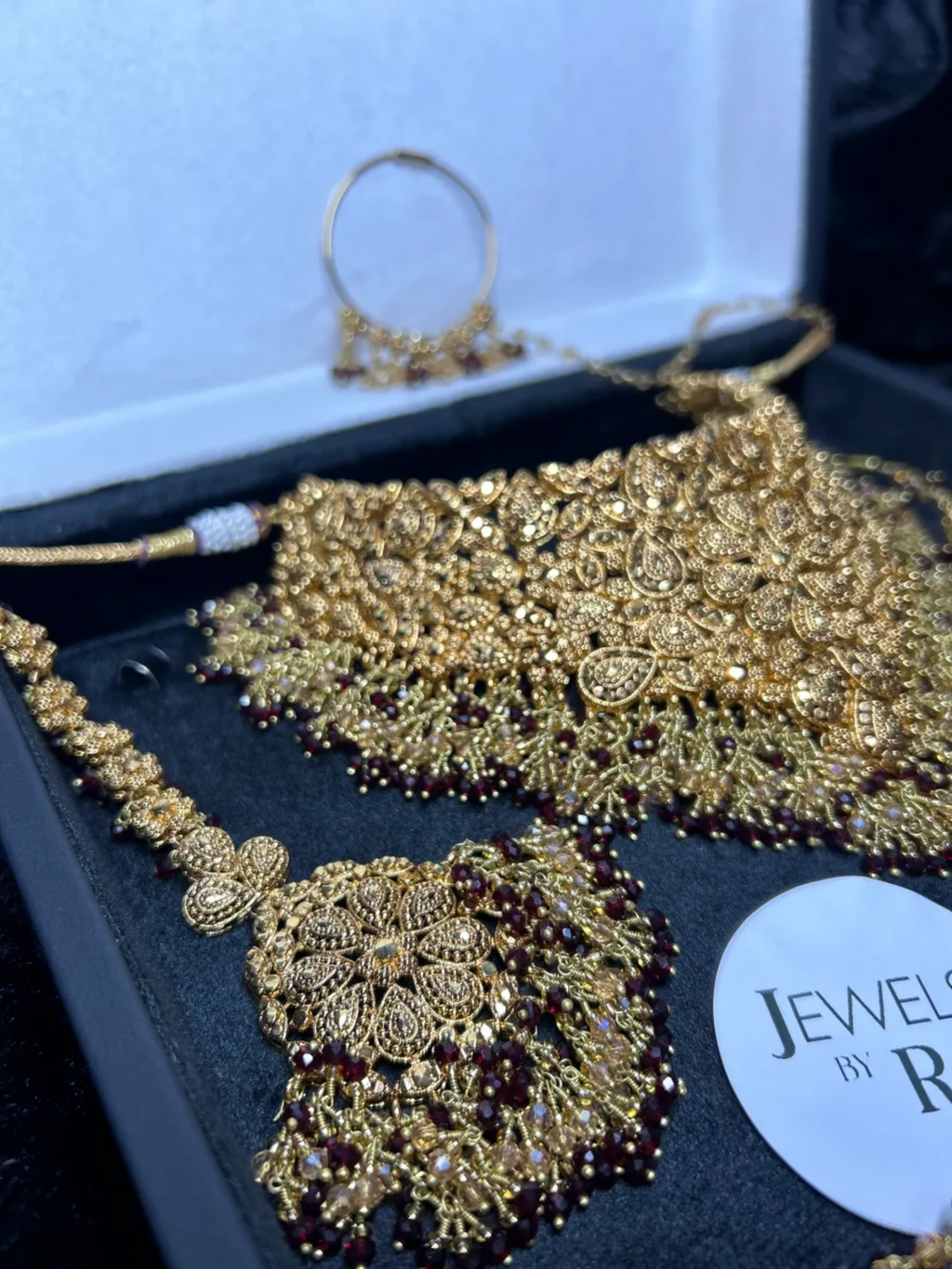 Style 3 Maroon & Gold 24 crt Gold Plated Bridal Jewellery Set -Earrings - Jewelsbyrani