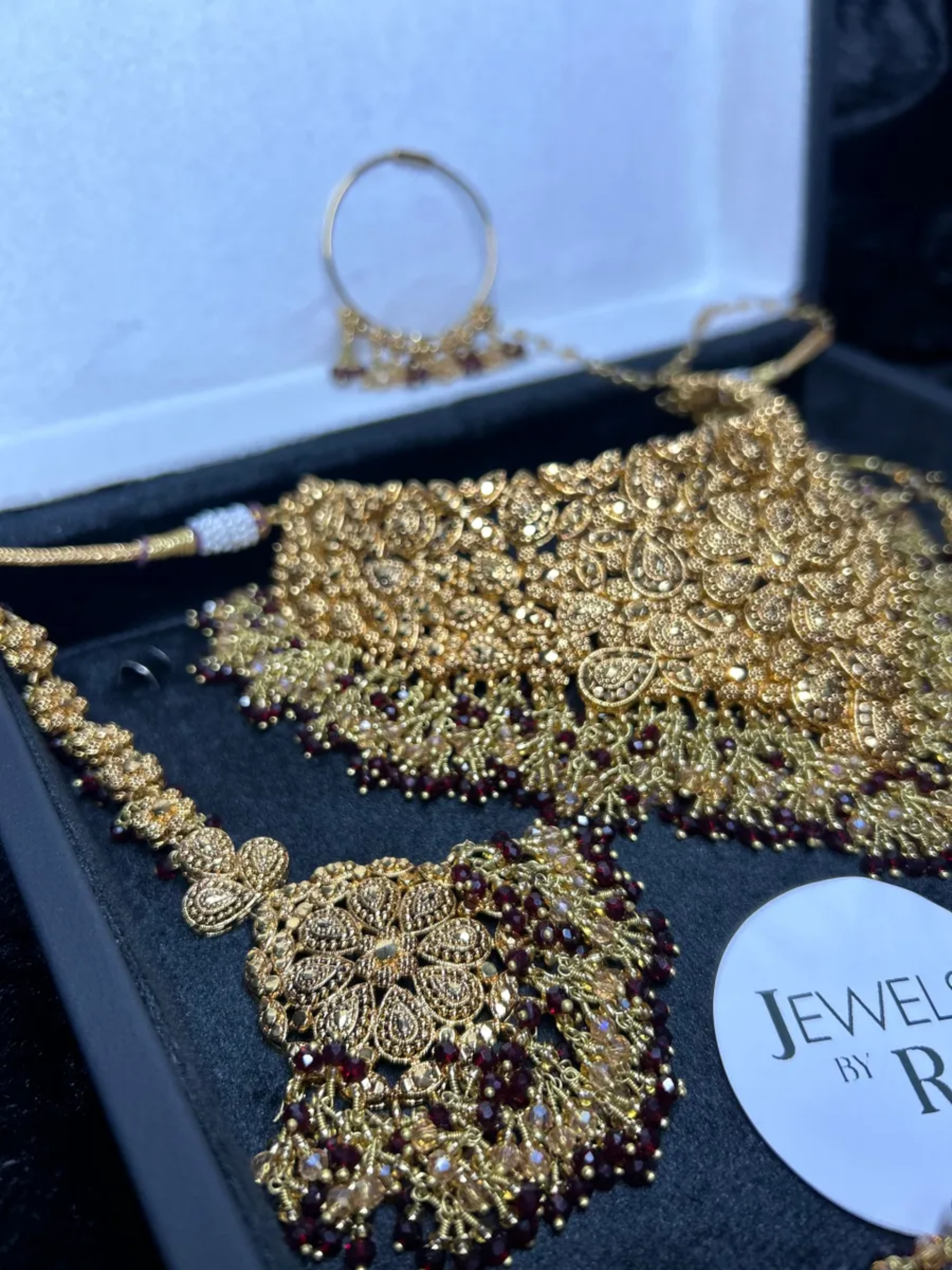 Style 3 Maroon & Gold 24 crt Gold Plated Bridal Jewellery Set -Earrings - Jewelsbyrani