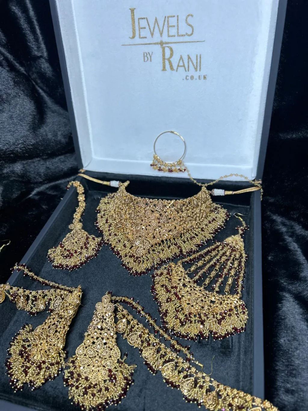 Style 3 Maroon & Gold 24 crt Gold Plated Bridal Jewellery Set -Earrings - Jewelsbyrani