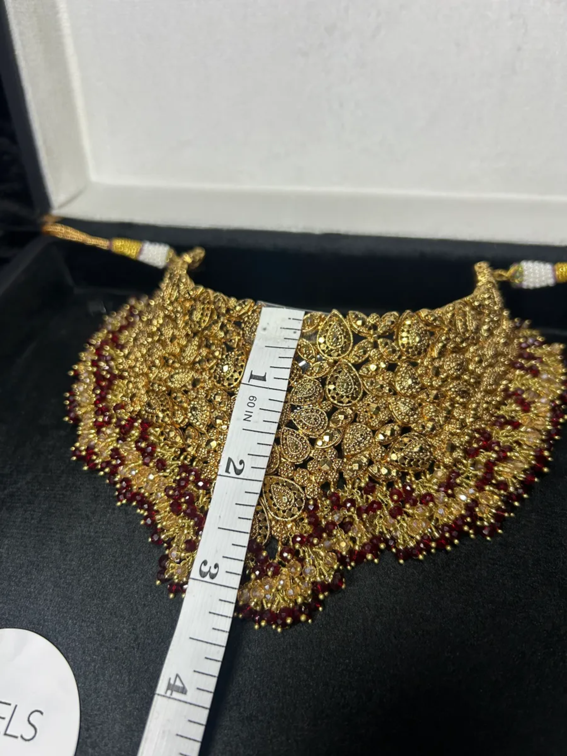 Style 3 Maroon & Gold 24 crt Gold Plated Bridal Jewellery Set -Earrings - Jewelsbyrani