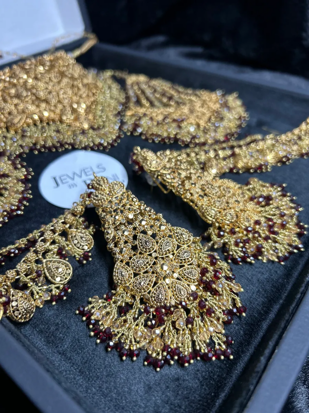 Style 3 Maroon & Gold 24 crt Gold Plated Bridal Jewellery Set -Earrings - Jewelsbyrani