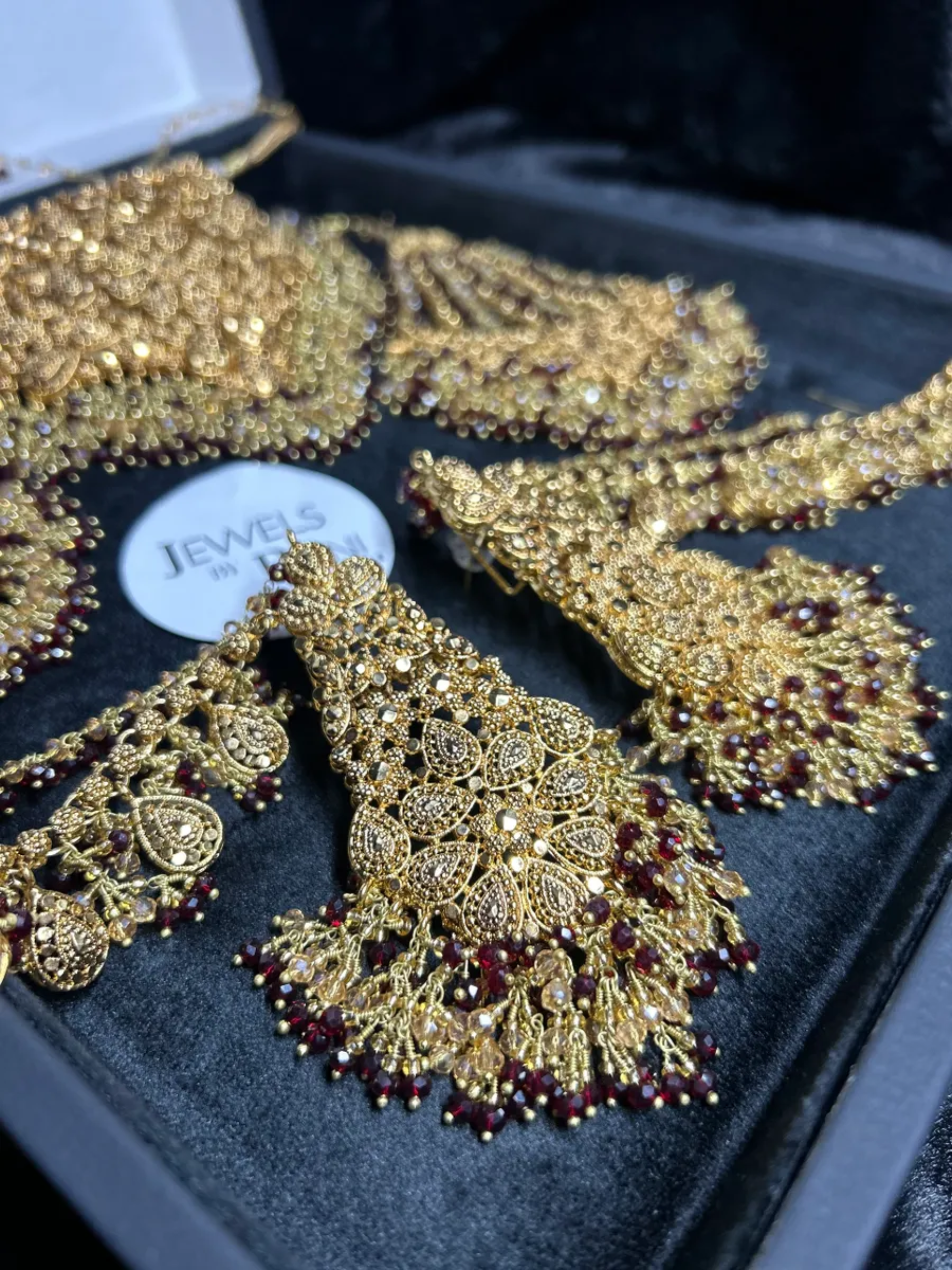 Style 3 Maroon & Gold 24 crt Gold Plated Bridal Jewellery Set -Earrings - Jewelsbyrani