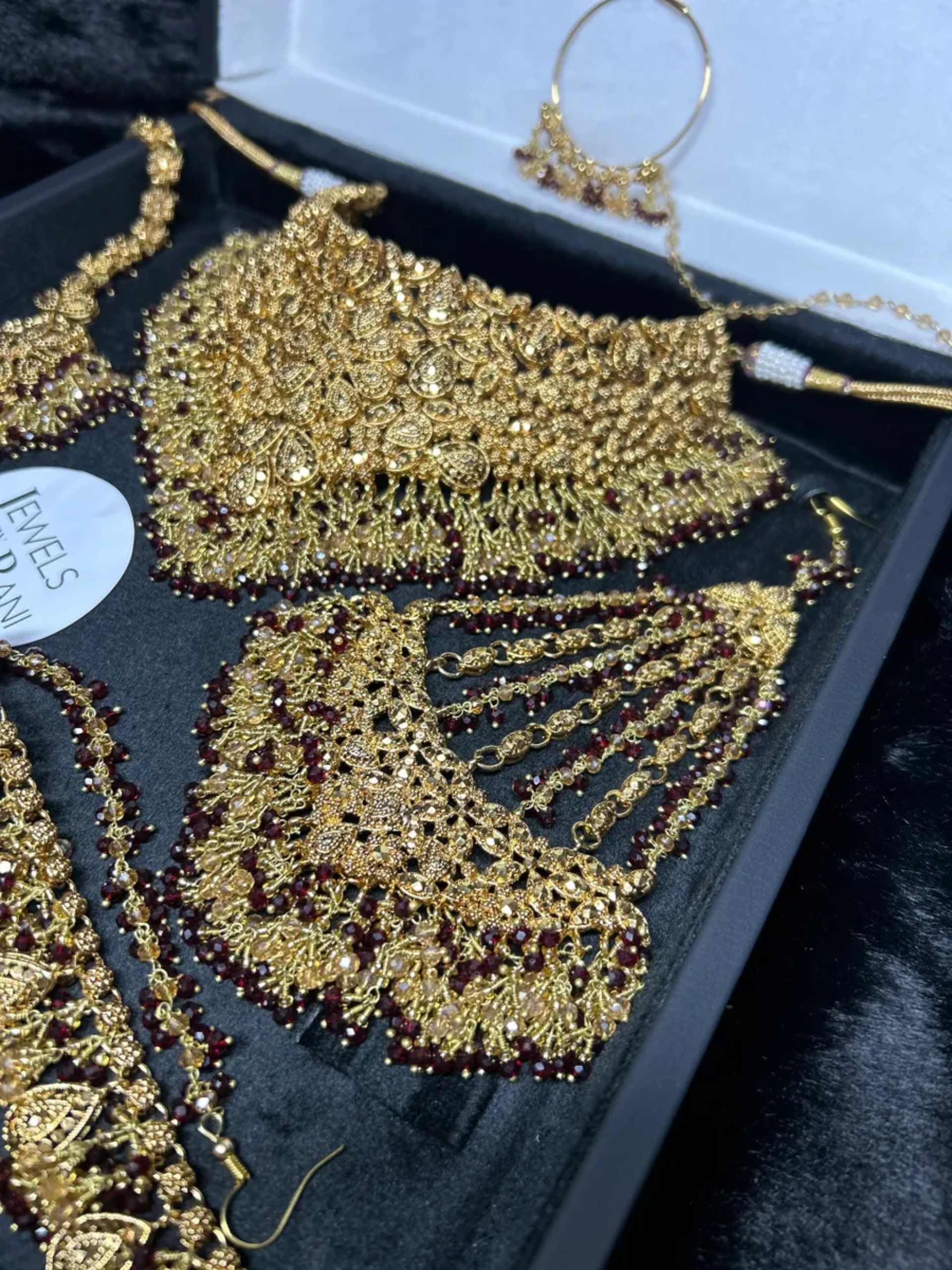 Style 3 Maroon & Gold 24 crt Gold Plated Bridal Jewellery Set -Earrings - Jewelsbyrani