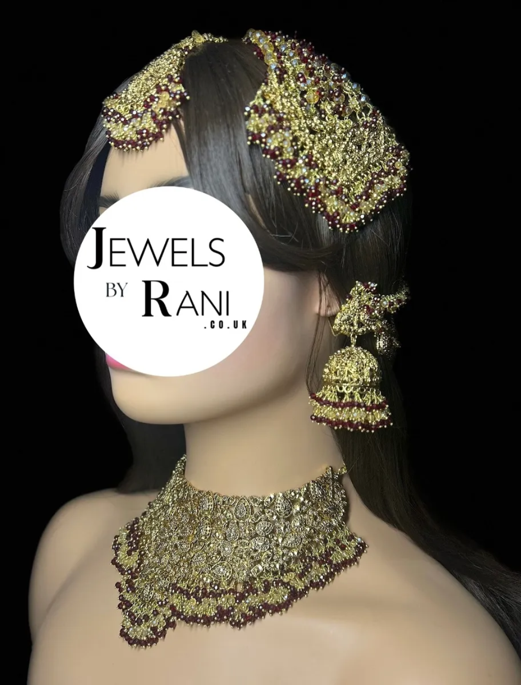 Style 2 Deep Red & Gold 24crt Gold Plated Bridal Jewellery Set - Jewelsbyrani
