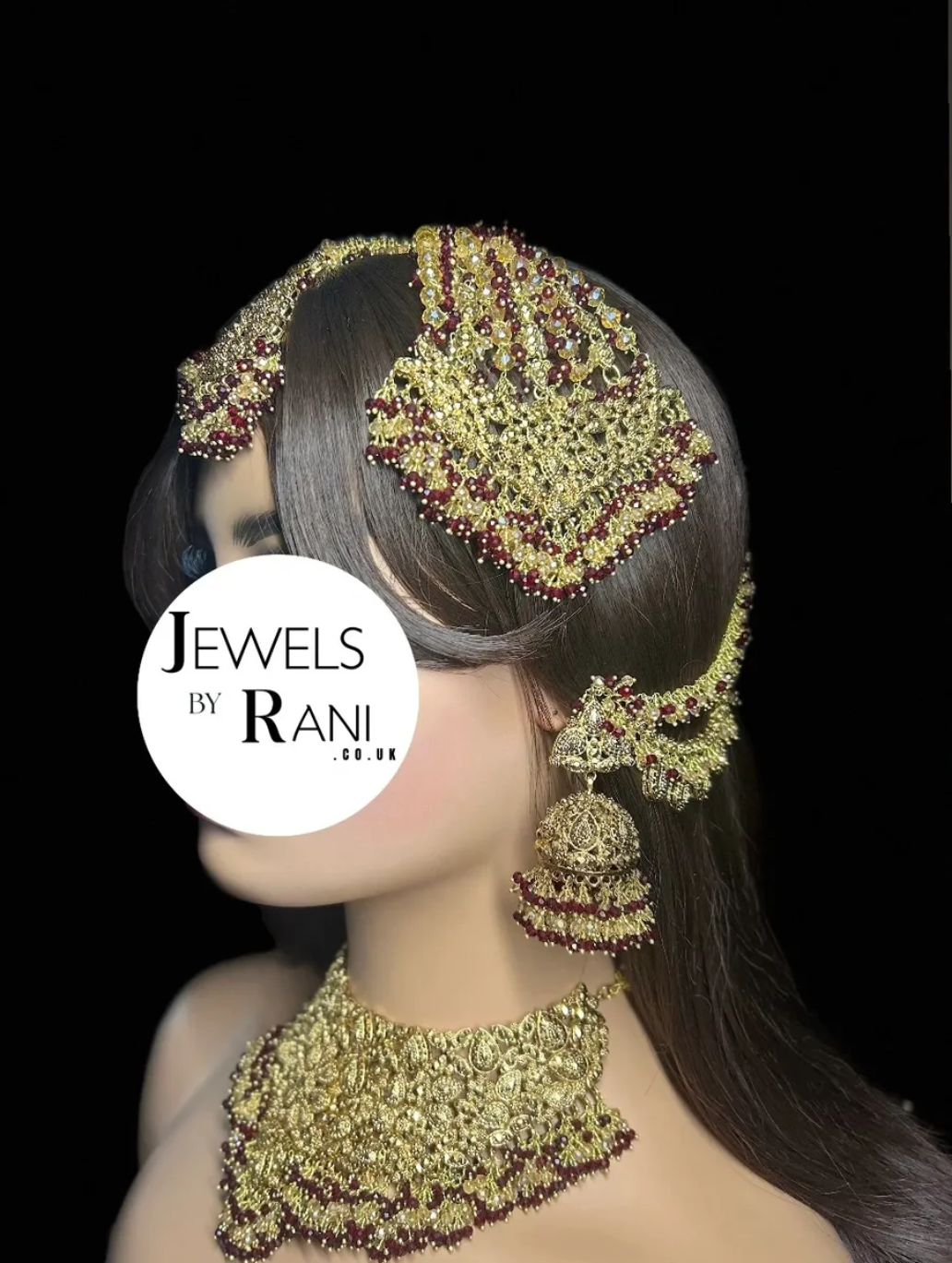 Style 2 Deep Red & Gold 24crt Gold Plated Bridal Jewellery Set - Jewelsbyrani
