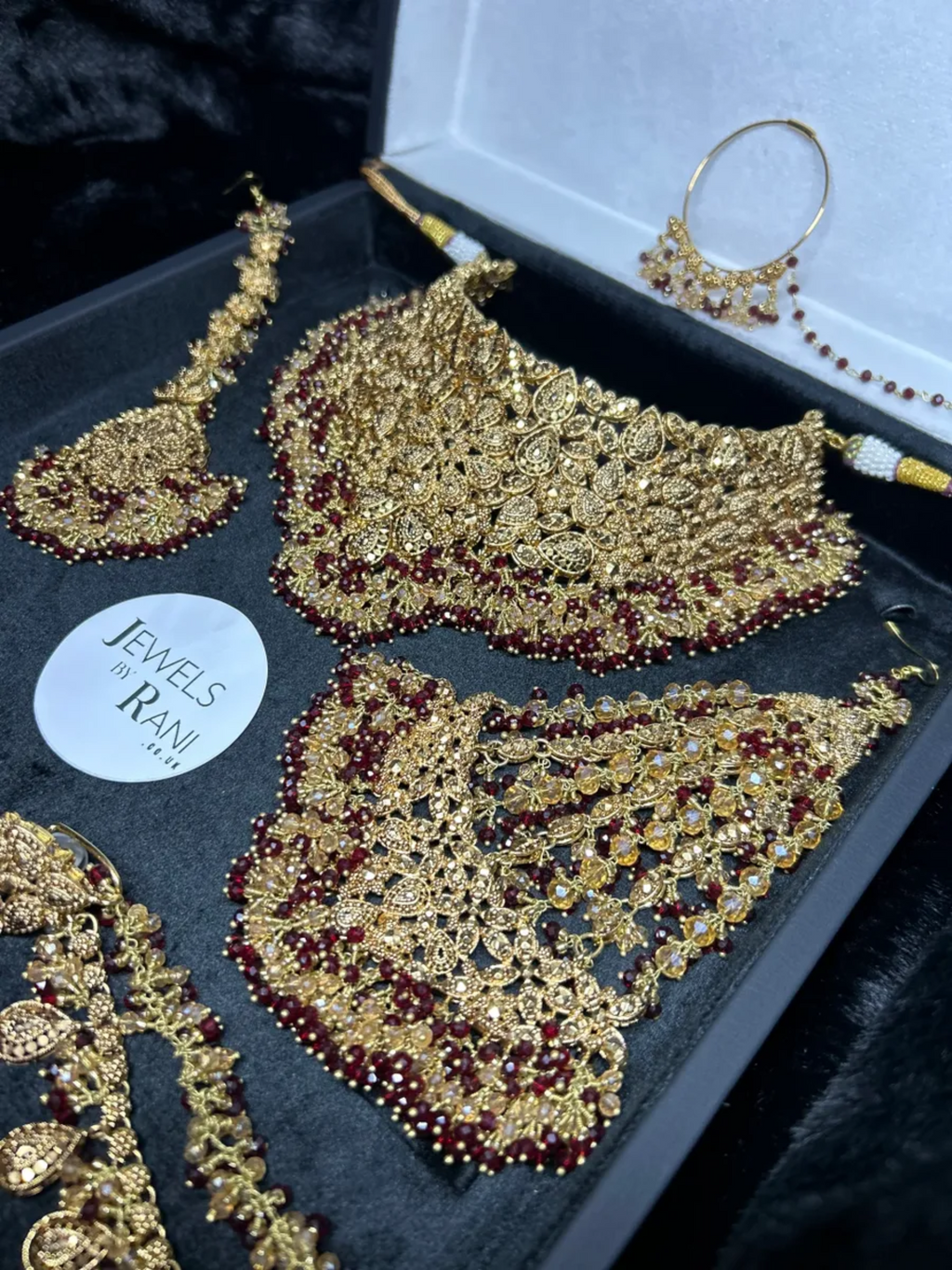 Style 2 Deep Red & Gold 24crt Gold Plated Bridal Jewellery Set - Jewelsbyrani