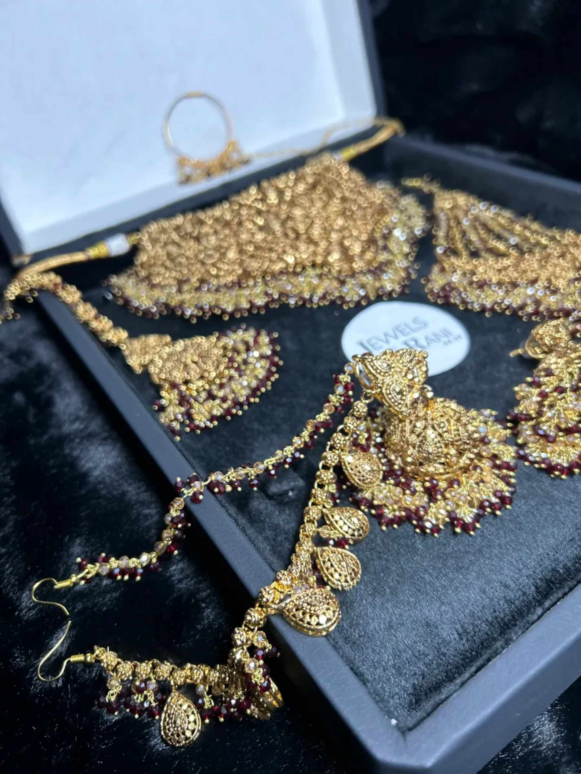 Style 2 Deep Red & Gold 24crt Gold Plated Bridal Jewellery Set - Jewelsbyrani