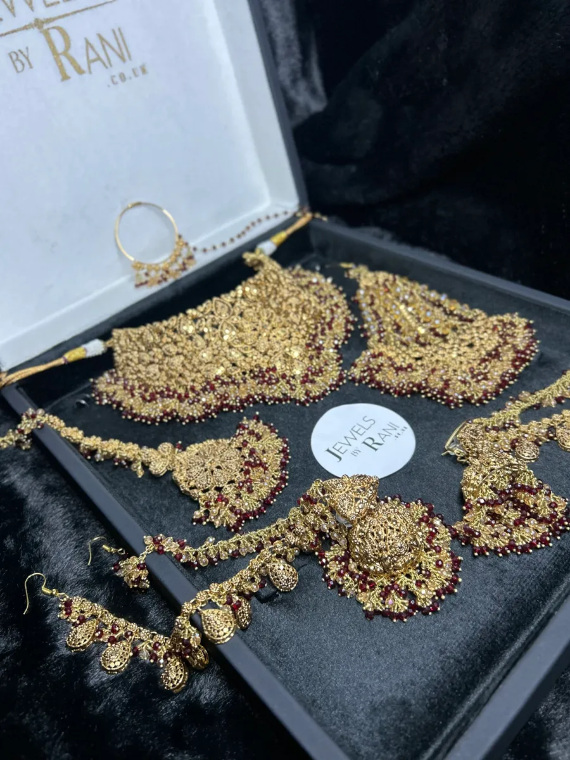 Style 2 Deep Red & Gold 24crt Gold Plated Bridal Jewellery Set - Jewelsbyrani