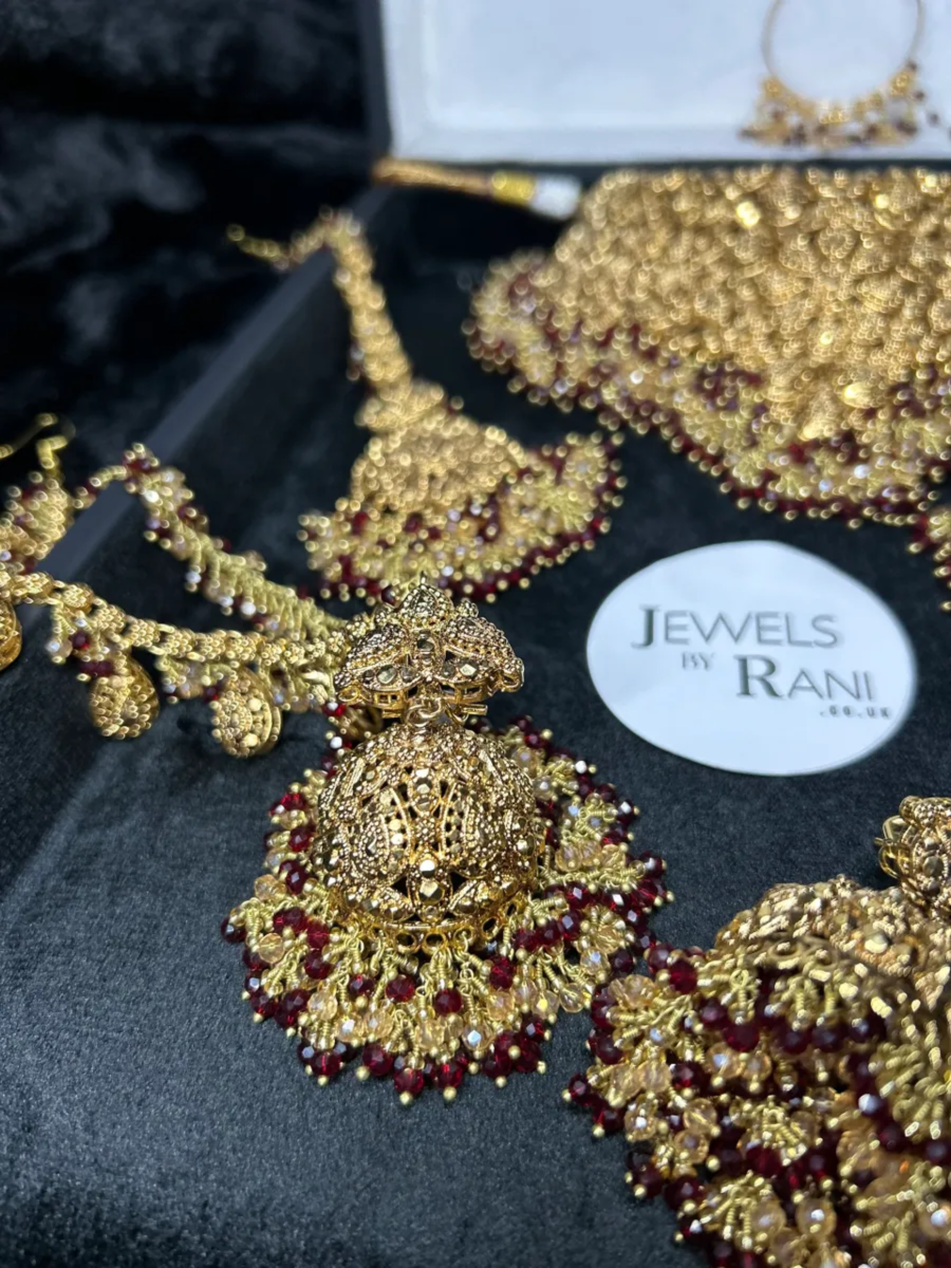 Style 2 Deep Red & Gold 24crt Gold Plated Bridal Jewellery Set - Jewelsbyrani
