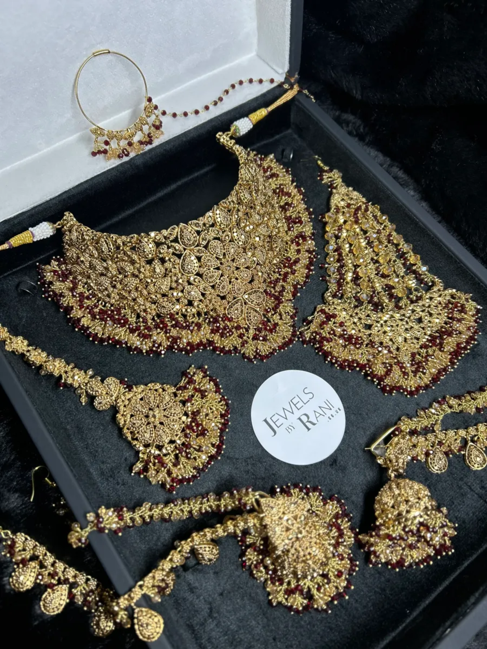 Style 2 Deep Red & Gold 24crt Gold Plated Bridal Jewellery Set - Jewelsbyrani