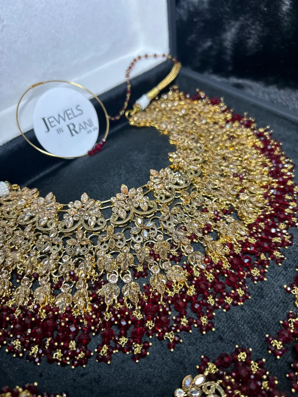 PRE ORDER: 6 Week Making time- Larger Stylish Maroon 24crt Gold Plated Bridal Jewellery Set - Jewelsbyrani
