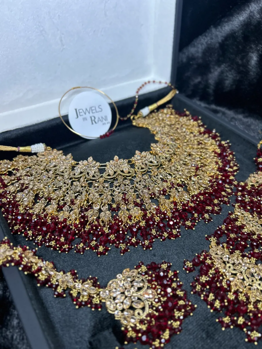 PRE ORDER: 6 Week Making time- Larger Stylish Maroon 24crt Gold Plated Bridal Jewellery Set - Jewelsbyrani