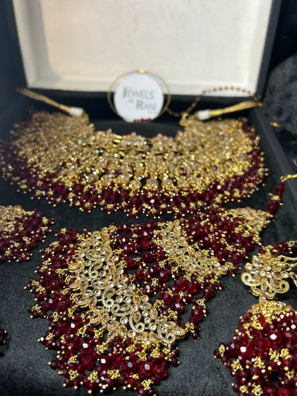 PRE ORDER: 6 Week Making time- Larger Stylish Maroon 24crt Gold Plated Bridal Jewellery Set - Jewelsbyrani