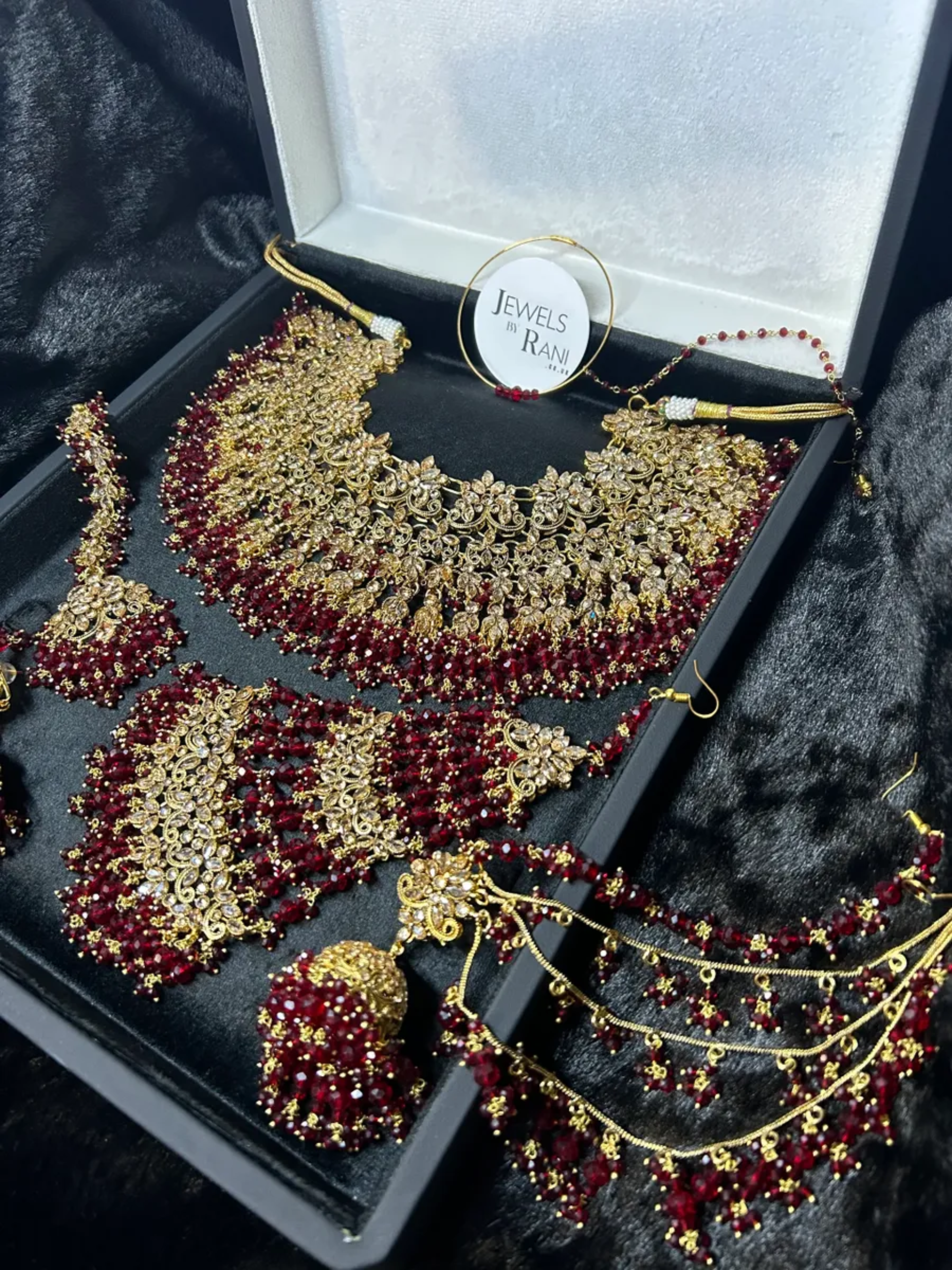 PRE ORDER: 6 Week Making time- Larger Stylish Maroon 24crt Gold Plated Bridal Jewellery Set