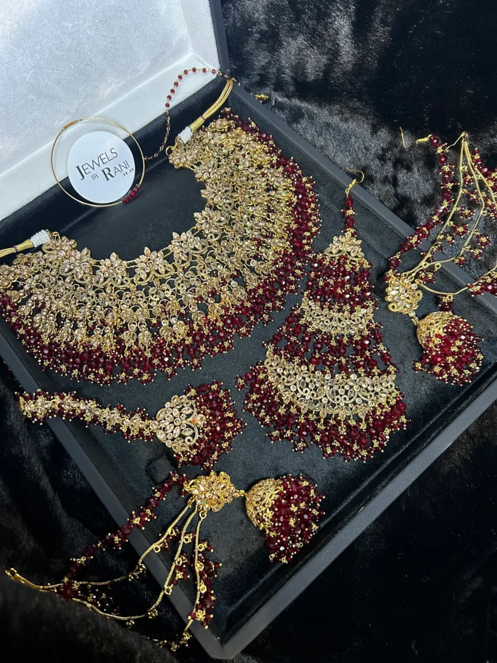 PRE ORDER: 6 Week Making time- Larger Stylish Maroon 24crt Gold Plated Bridal Jewellery Set - Jewelsbyrani