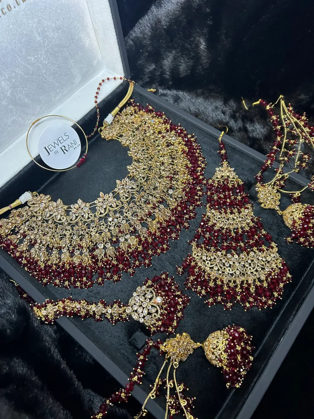 PRE ORDER: 6 Week Making time- Larger Stylish Maroon 24crt Gold Plated Bridal Jewellery Set - Jewelsbyrani