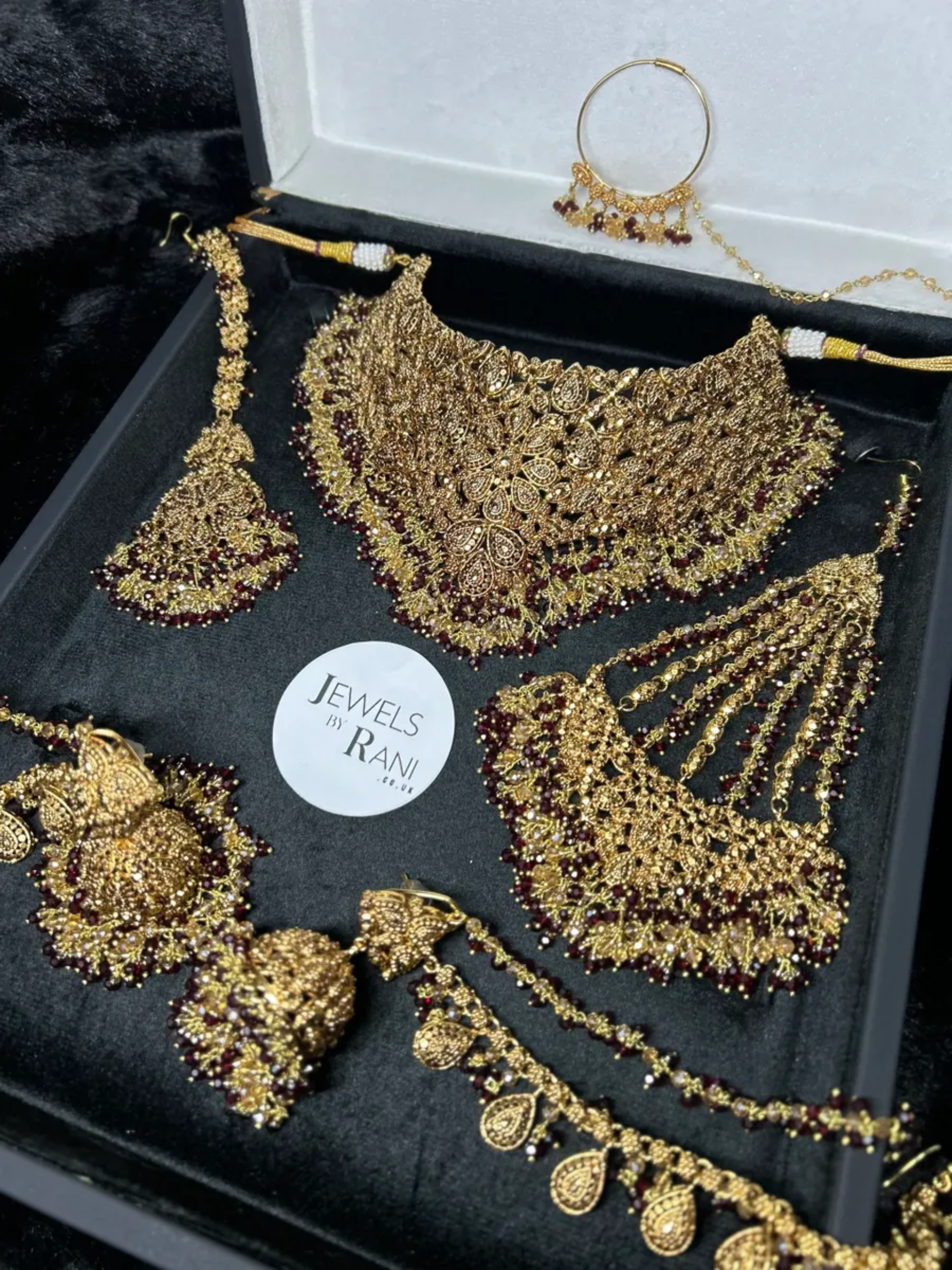 Style 1 Maroon & Gold 24 crt Gold Plated Bridal Jewellery Set - Jewelsbyrani