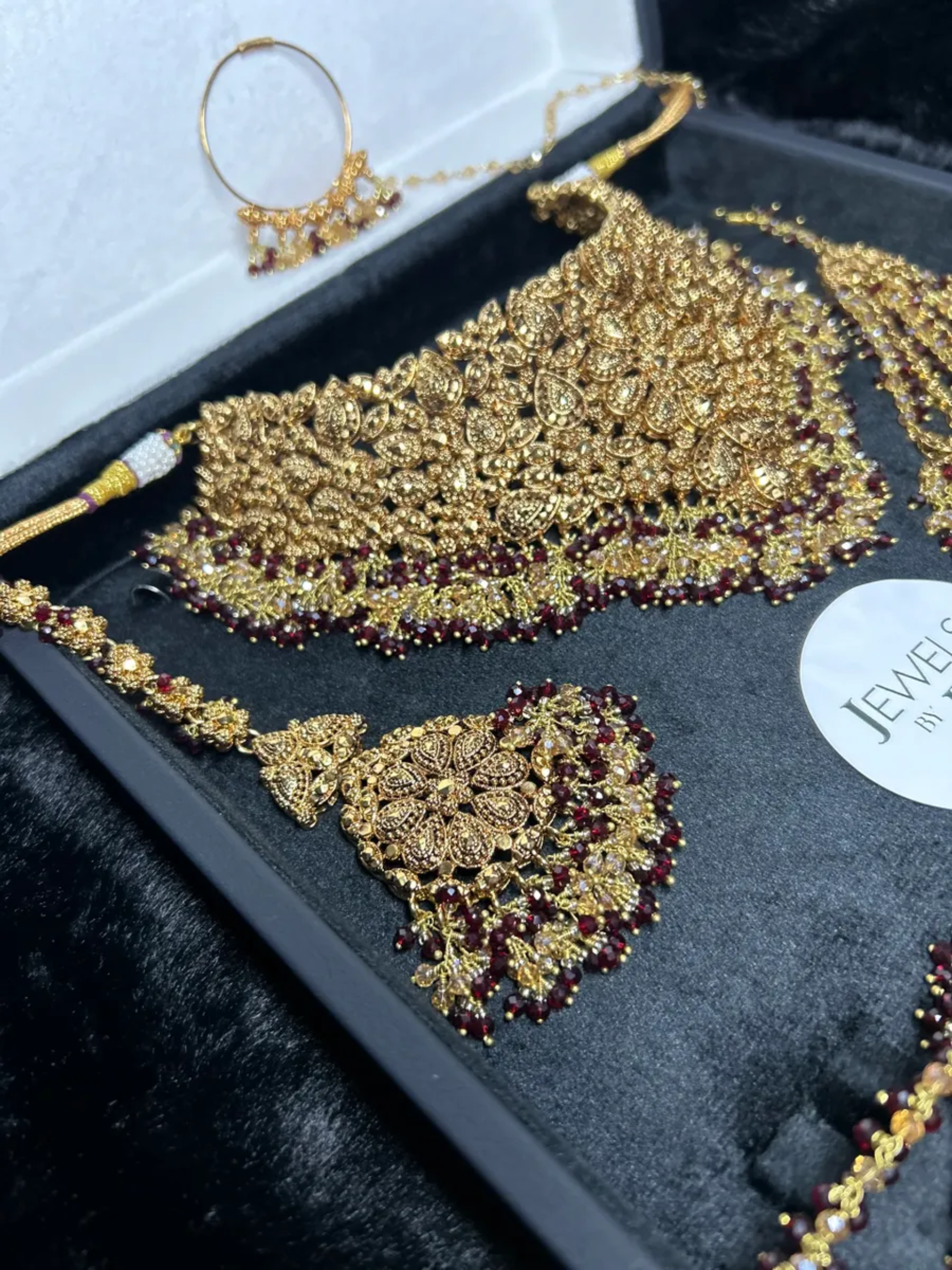 Style 1 Maroon & Gold 24 crt Gold Plated Bridal Jewellery Set - Jewelsbyrani