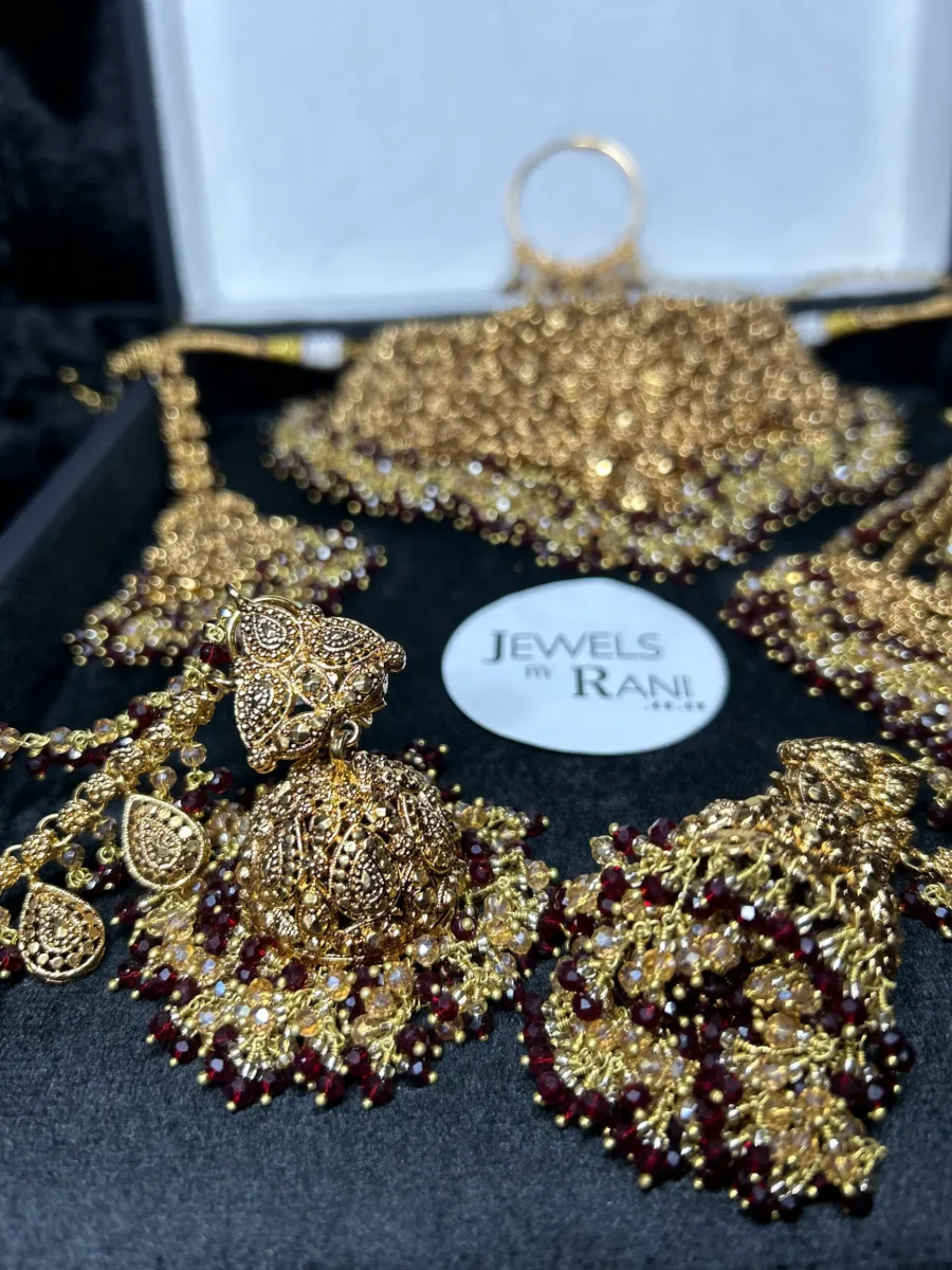 Style 1 Maroon & Gold 24 crt Gold Plated Bridal Jewellery Set - Jewelsbyrani