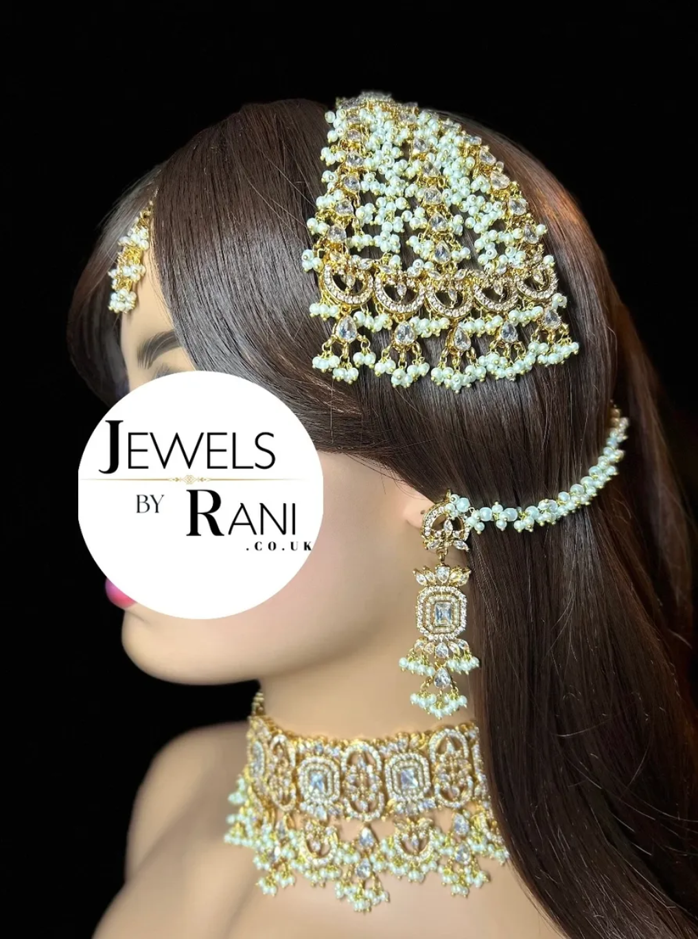 Pre Order 6 Weeks - Beautiful Pearly White & Gold 24crt Gold Plated Bridal Jewellery Set - Jewelsbyrani