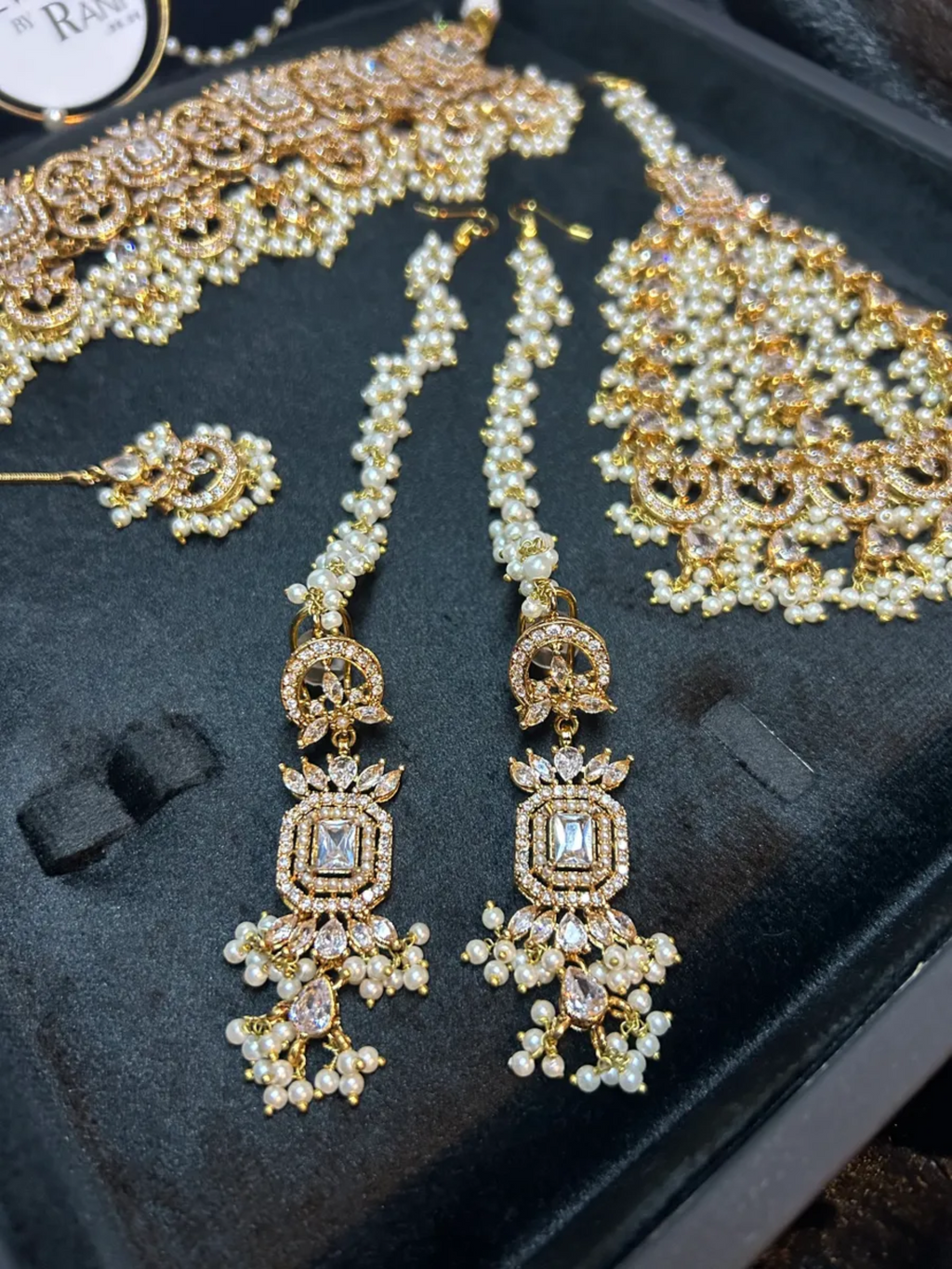 Pre Order 6 Weeks - Beautiful Pearly White & Gold 24crt Gold Plated Bridal Jewellery Set - Jewelsbyrani