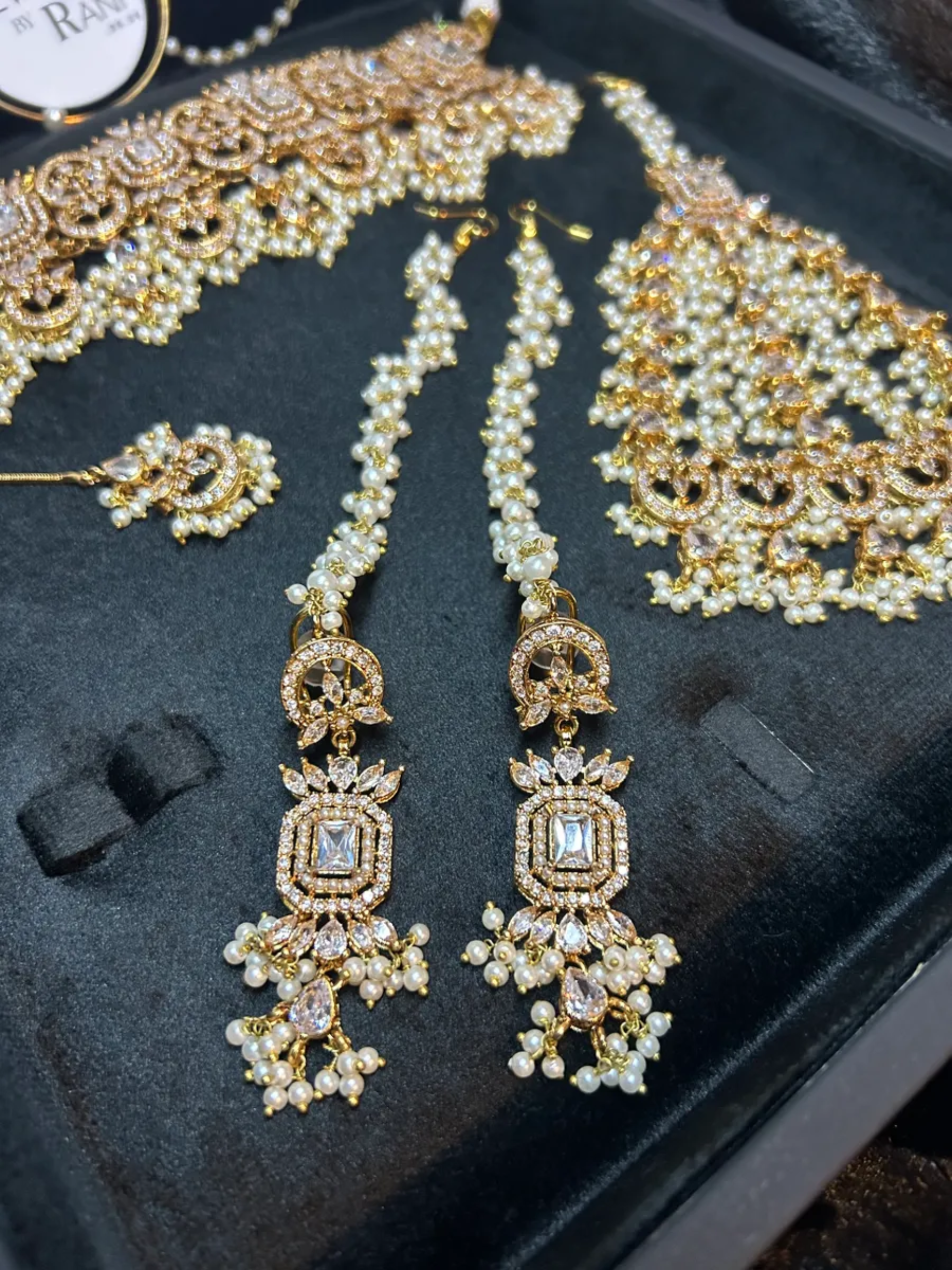 Pre Order 6 Weeks - Beautiful Pearly White & Gold 24crt Gold Plated Bridal Jewellery Set