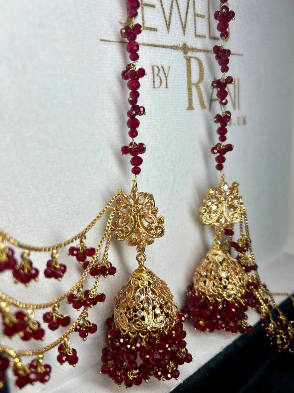 Gold & Deep Red Bridal Jhumkies - Jewelsbyrani
