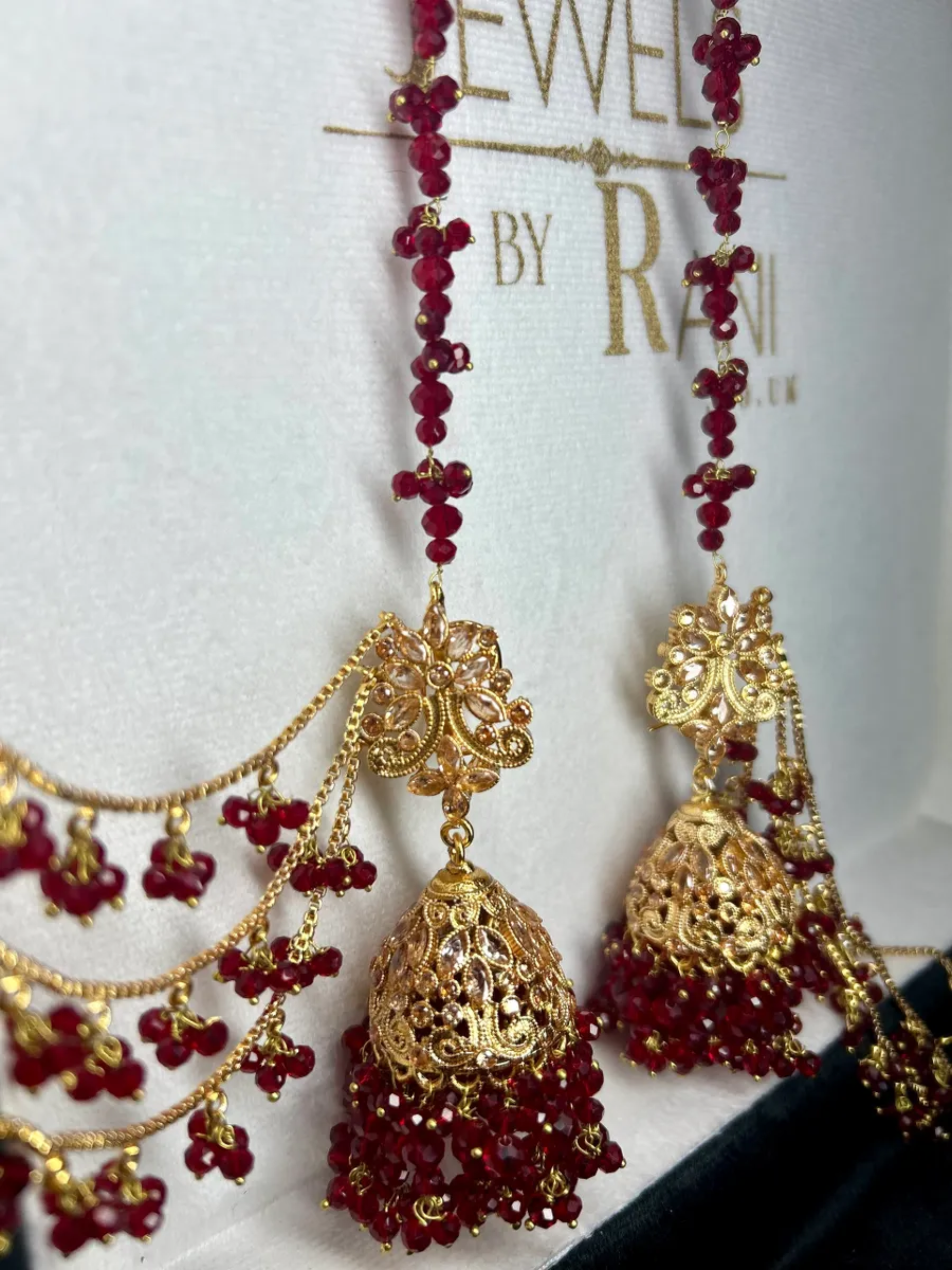 Gold & Deep Red Bridal Jhumkies