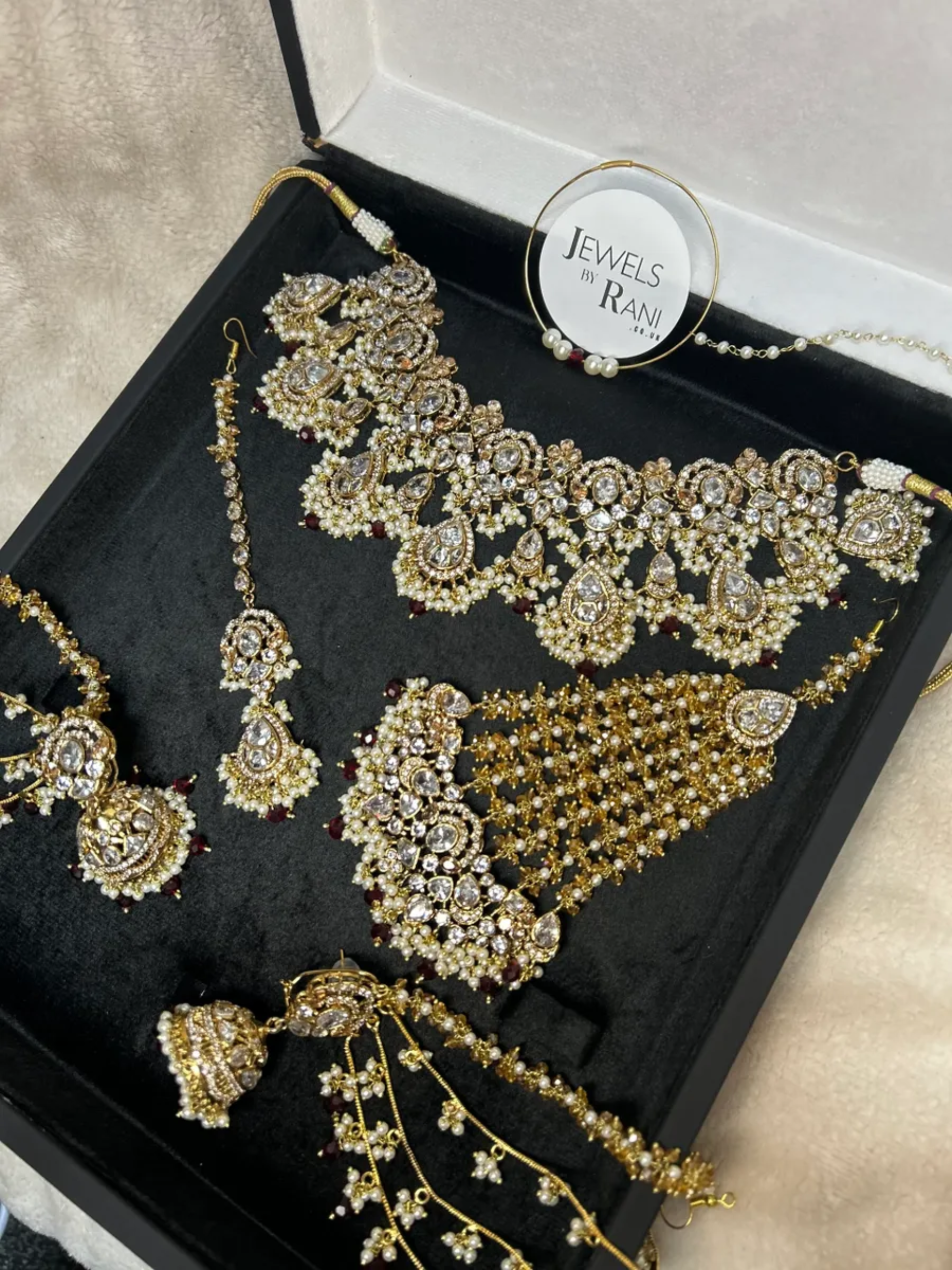 Pre Order 6 Weeks - Beautiful Maroon, Pearly White & Gold 24 crt Gold Plated Bridal Jewellery Set