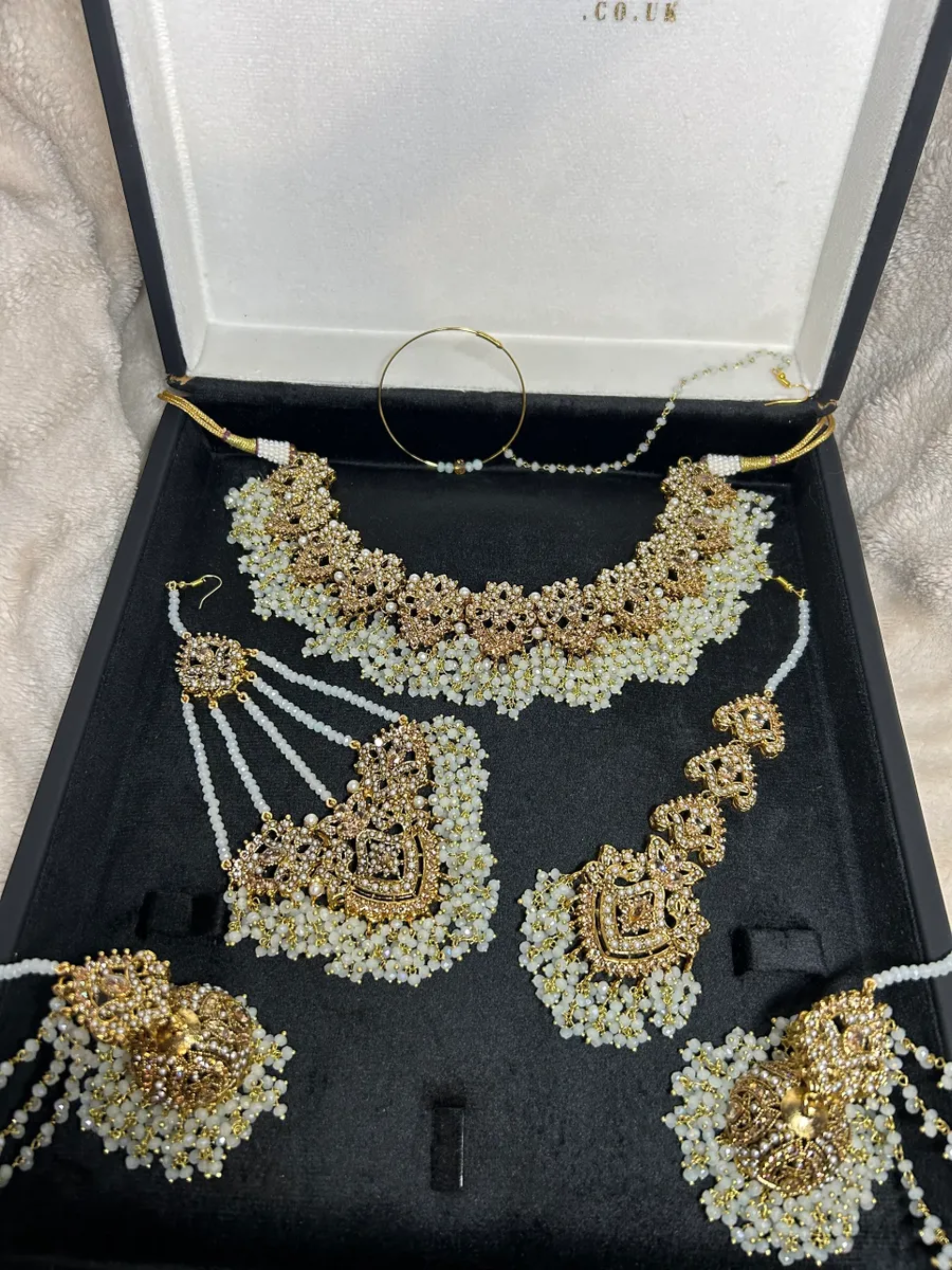 6 Week Pre Order: Beautiful Icy Blue & Gold Bridal Set - Jewelsbyrani