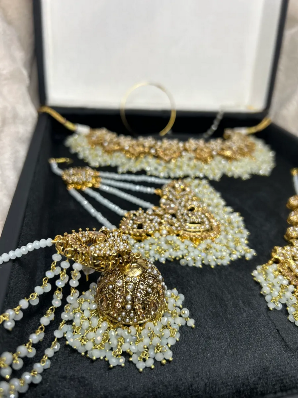 6 Week Pre Order: Beautiful Icy Blue & Gold Bridal Set - Jewelsbyrani