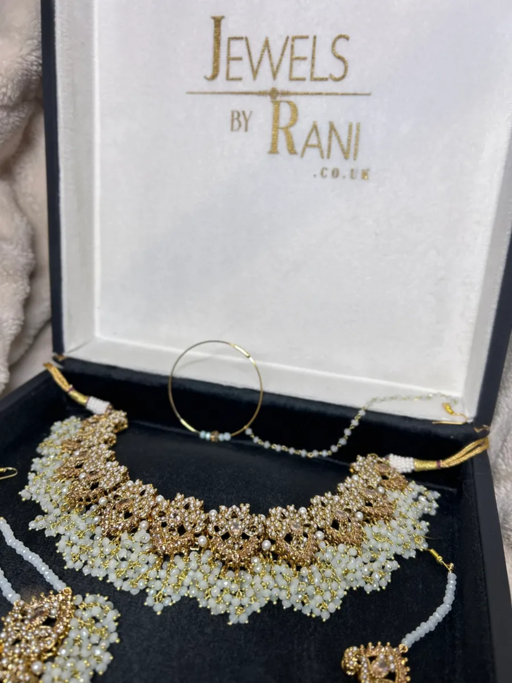 6 Week Pre Order: Beautiful Icy Blue & Gold Bridal Set - Jewelsbyrani