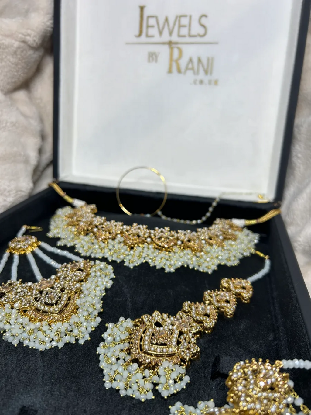 6 Week Pre Order: Beautiful Icy Blue & Gold Bridal Set - Jewelsbyrani