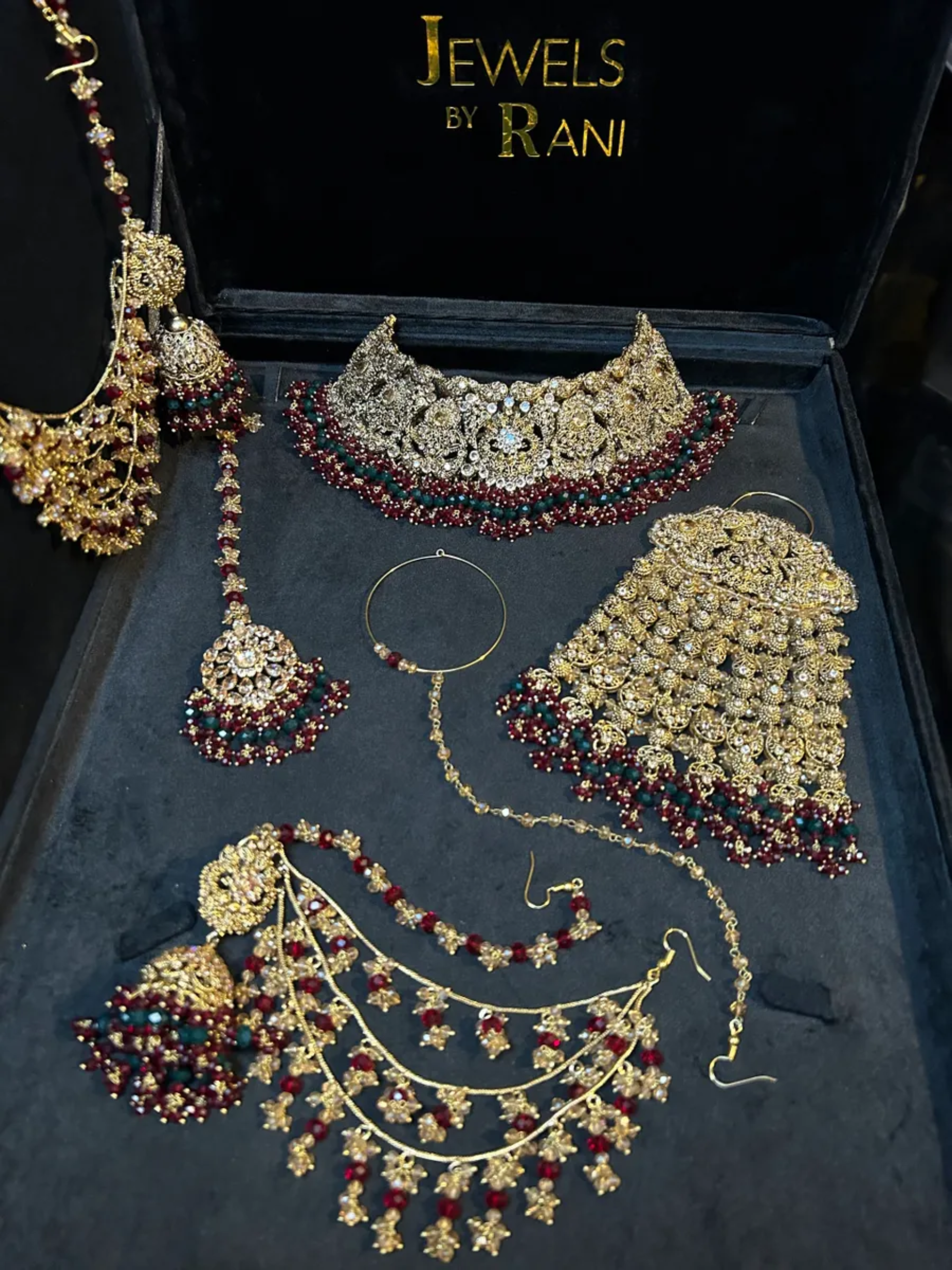 Maroon & Green 24 crt Gold Plated Bridal Jewellery Set