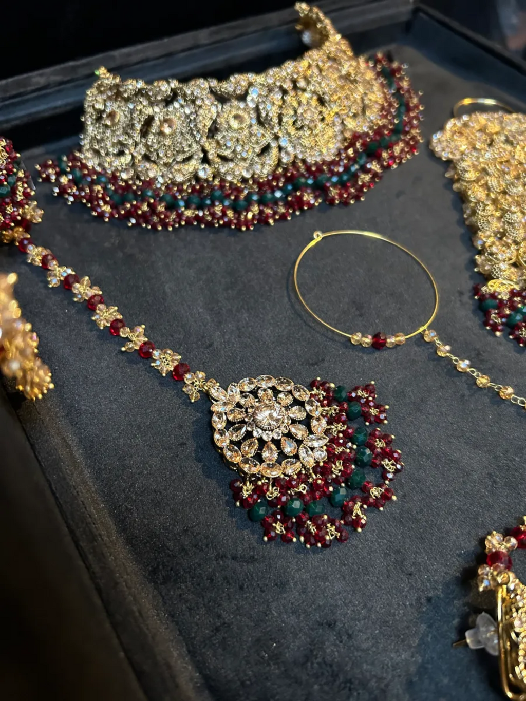 Maroon & Green 24 crt Gold Plated Bridal Jewellery Set - Jewelsbyrani
