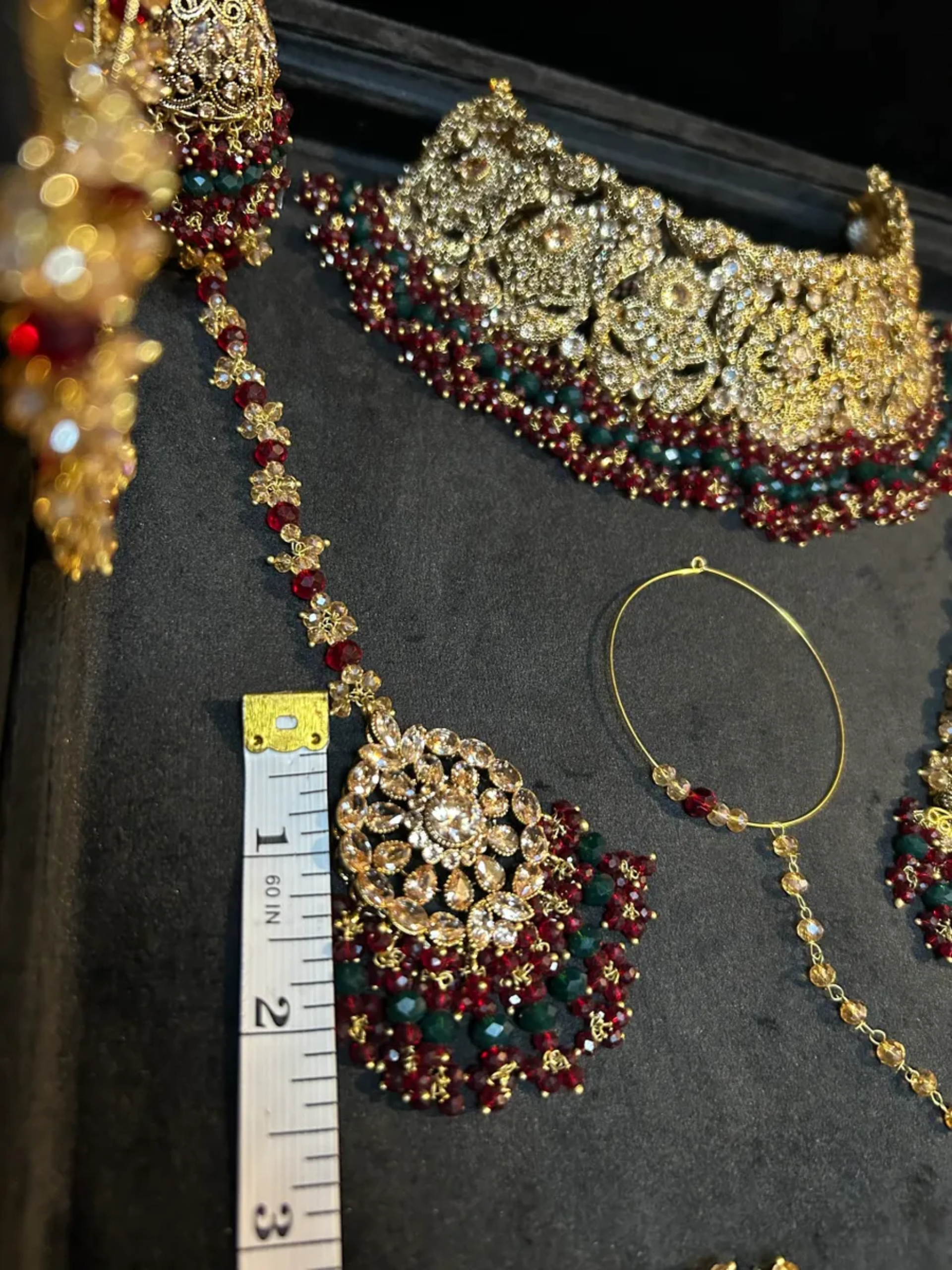 Maroon & Green 24 crt Gold Plated Bridal Jewellery Set
