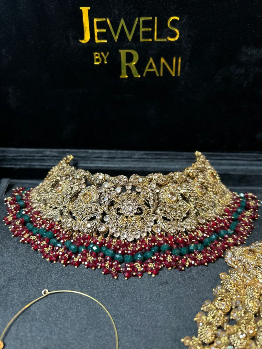 Maroon & Green 24 crt Gold Plated Bridal Jewellery Set - Jewelsbyrani