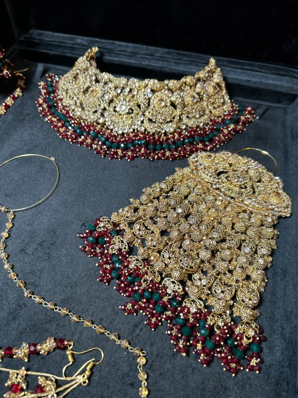 Maroon & Green 24 crt Gold Plated Bridal Jewellery Set - Jewelsbyrani