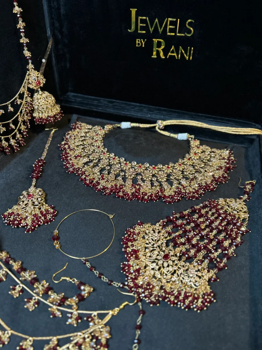 Pre Order 6 Weeks- Maroon & Gold 24crt Gold Plated Bridal Jewellery Set