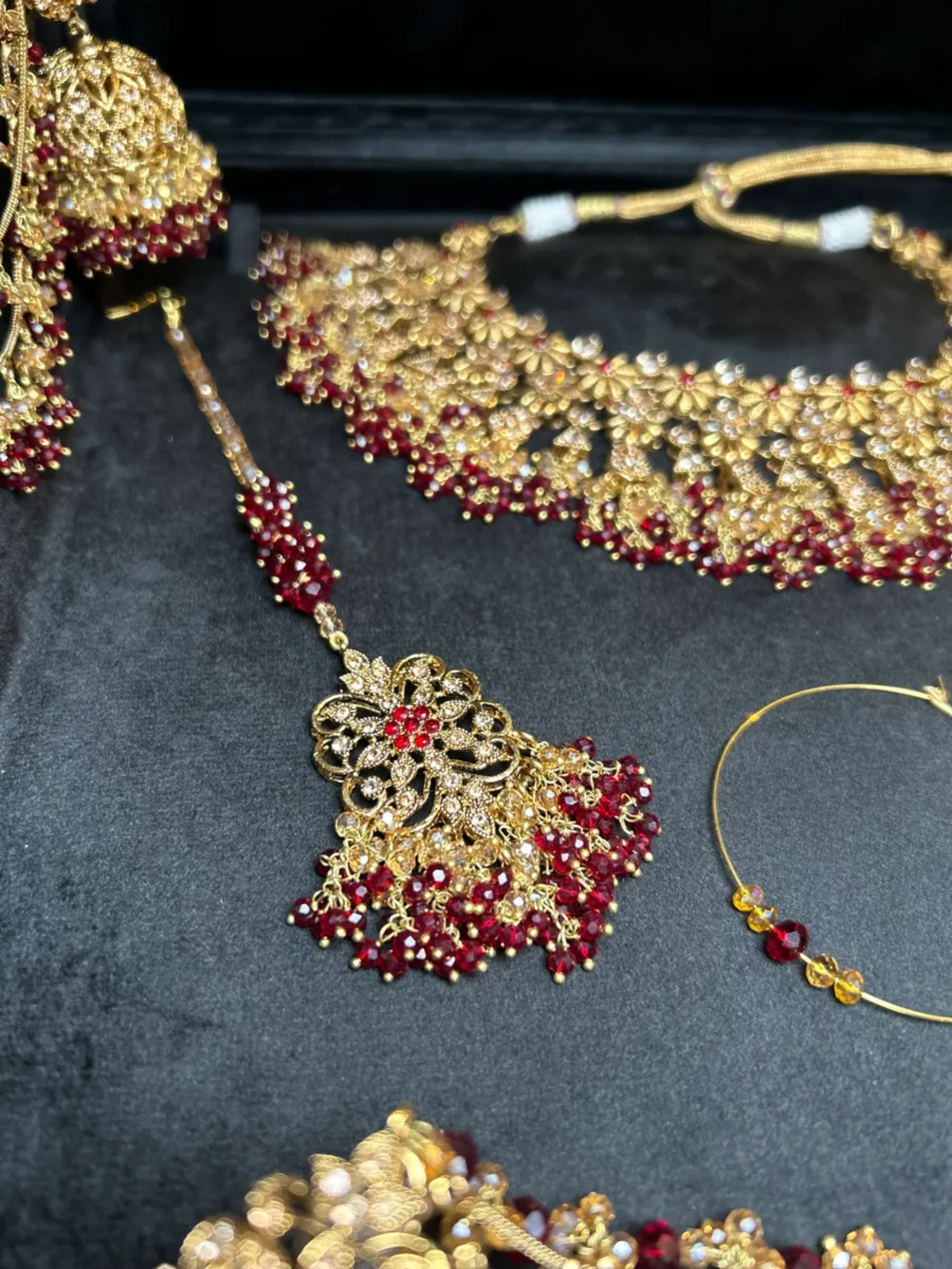 Pre Order 6 Weeks- Maroon & Gold 24crt Gold Plated Bridal Jewellery Set