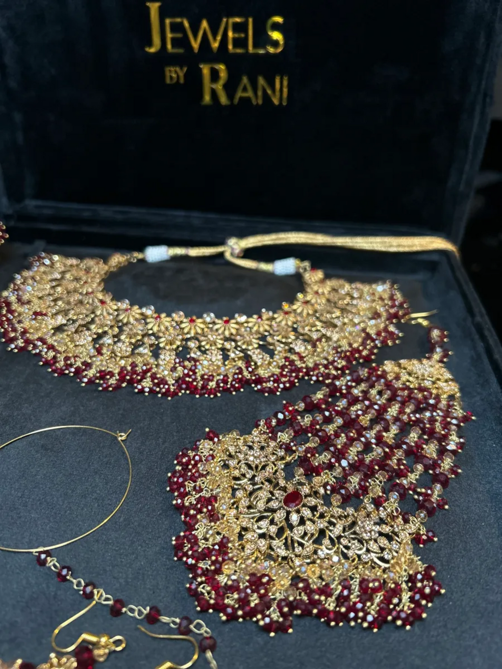 Pre Order 6 Weeks- Maroon & Gold 24crt Gold Plated Bridal Jewellery Set