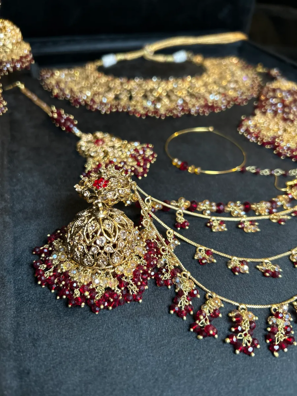 Pre Order 6 Weeks- Maroon & Gold 24crt Gold Plated Bridal Jewellery Set