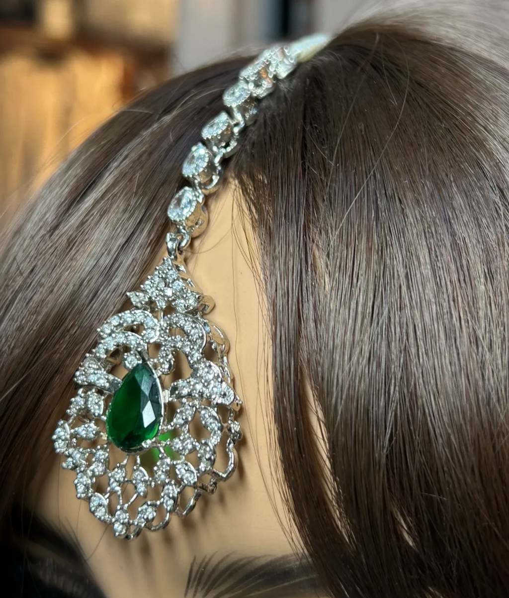 Silver & Green Silver Plated Bridal Jewellery Set - Jewelsbyrani
